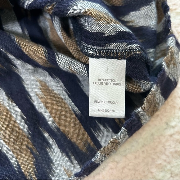 Garnet Hill Navy Tan Ikat Blouse Top 100% Cotton Puff Sleeve Size Small Fall - Picture 4 of 12